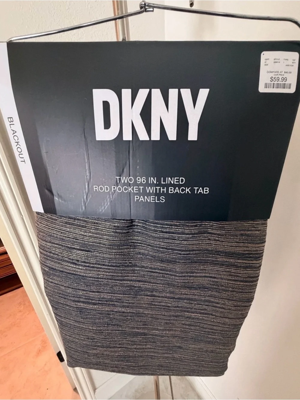 Set of Four DKNY Blackout Lined Curtain Panels- Striped Gray/Black